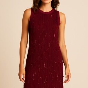 FCT Basics Burgundy Sequin Sleeveless Dress NWT